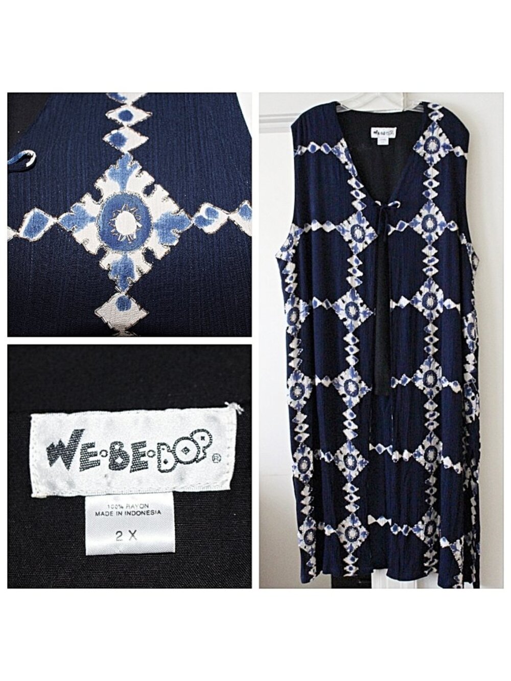 We Be Bop *Art to Wear*, Tribal Long Vest, Beaded - sz 2X Plus, Vintage
